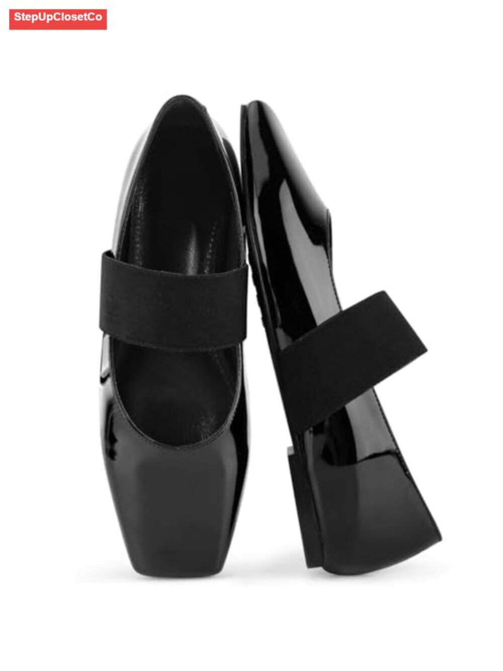 Women Square Toe Ballet Flats Mary Jane Style Shoes with Elastic Strap